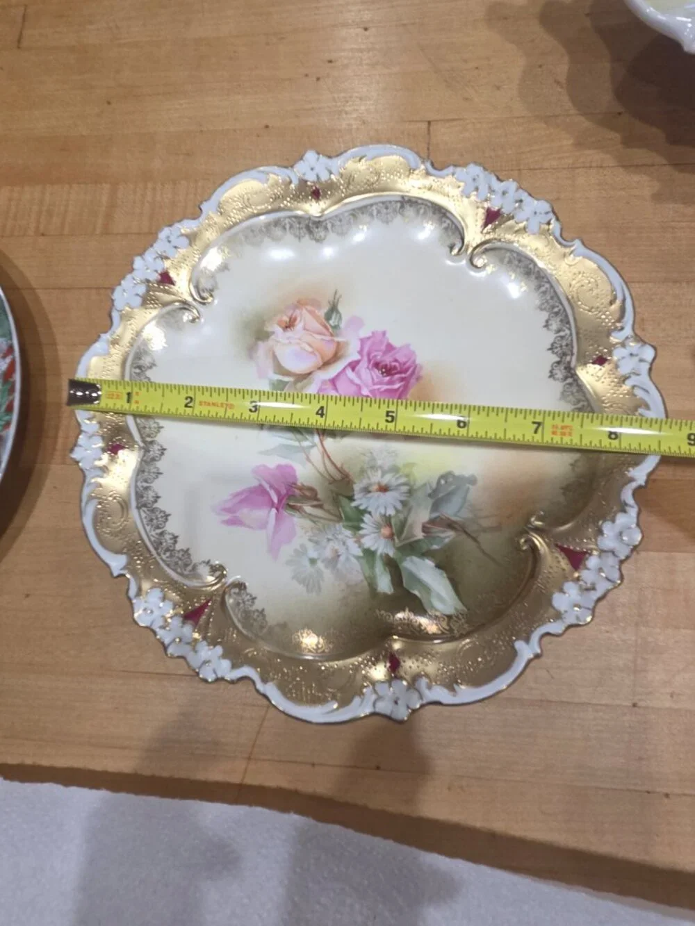 Antique RS Prussia Red Mark Scalloped Floral Roses Porcelain Plate